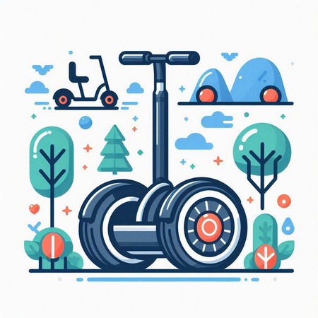 Electric scooter. Modern flat vector illustration. Ecological transport.のイラスト素材