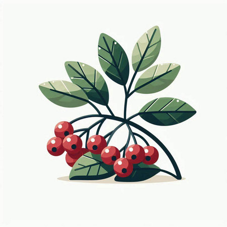 Illustration of a rowan branch with red berries on a white backgroundのイラスト素材