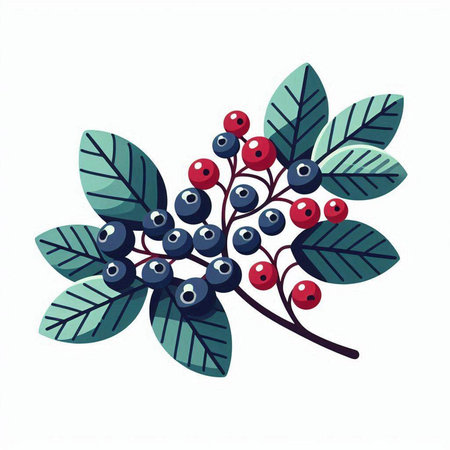 Branch with berries and leaves on a white background. Vector illustration.のイラスト素材