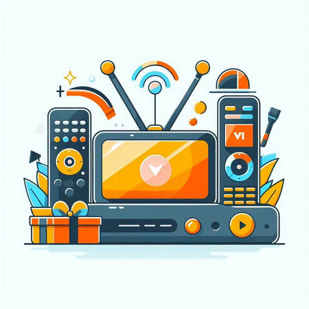 Vector illustration of tv set. Flat line design style. Concept for web banners and promotional materials.のイラスト素材