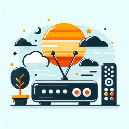 Vector illustration of a flat design concept of cloud computing, remote control, media player, tv.のイラスト素材