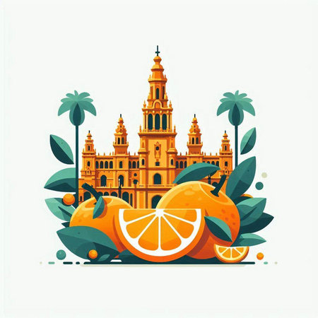 Vector illustration of the famous Plaza de Espana in Seville, Spainのイラスト素材