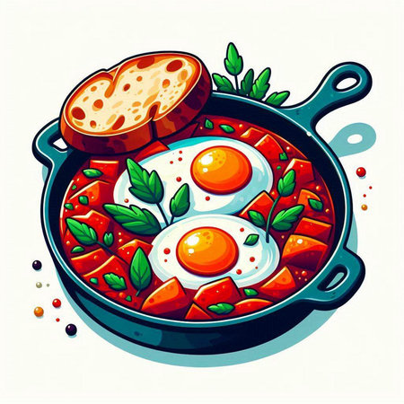 Bowl of noodle with fried egg and vegetables. Vector illustration.のイラスト素材
