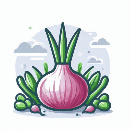 Illustration of onion on white background. Vegetable vector icon.のイラスト素材