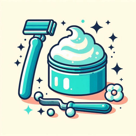 Vector illustration of a face cream in a jar with a razor.のイラスト素材