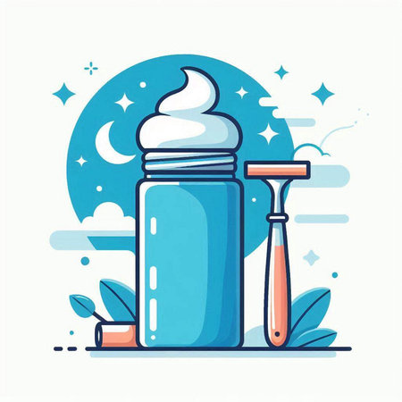 Vector illustration of a bottle of shaving cream with a razor on a white background.のイラスト素材
