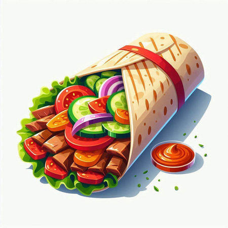 Doner kebab with vegetables and sauce. Vector illustration.のイラスト素材