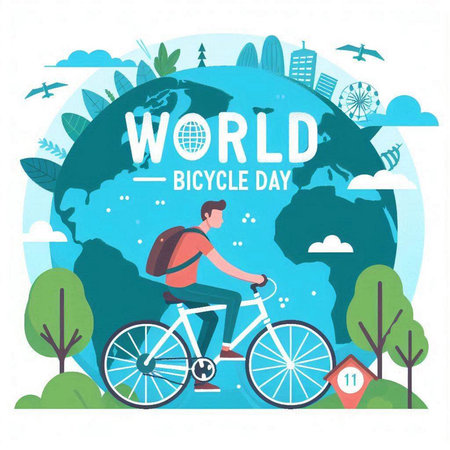World Bicycle Day. Vector illustration in flat style. Isolated on white background.のイラスト素材