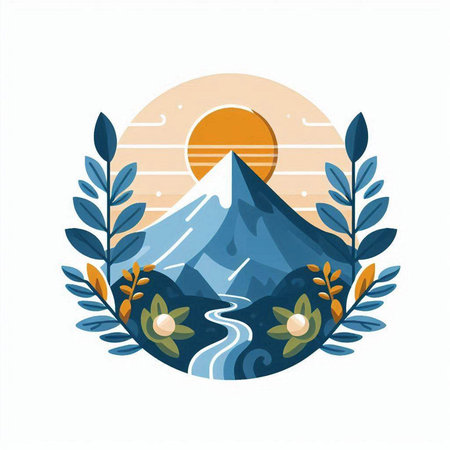 Mountains and forest landscape. Vector illustration in flat cartoon style.のイラスト素材