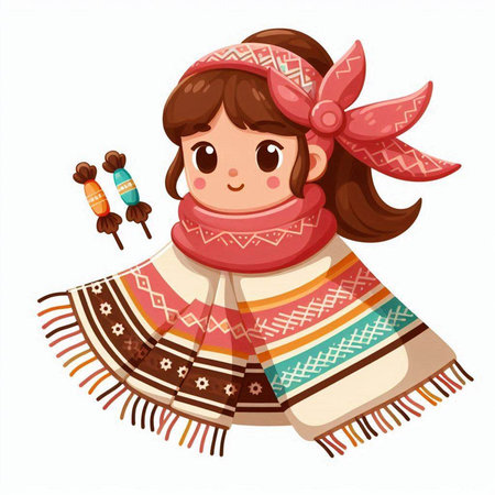 Cute little girl with scarf and shawl. Vector illustration.のイラスト素材