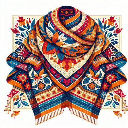 Colorful hand drawn shawl with ethnic pattern. Vector illustrationのイラスト素材