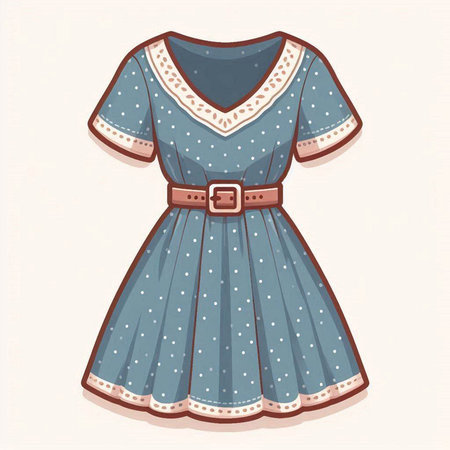 Illustration of a dress with polka dots on a white backgroundのイラスト素材