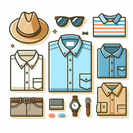 Men's clothing and accessories. Vector illustration of men's clothing.のイラスト素材