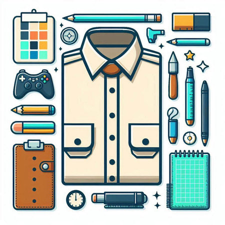 Office and school supplies. Set of office supplies. Vector illustration.のイラスト素材