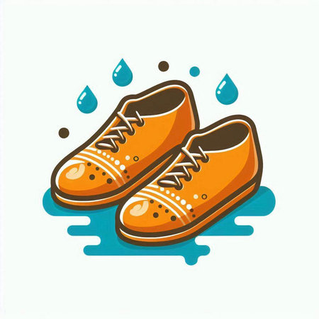 Illustration of a pair of sneakers with drops of water on a white backgroundのイラスト素材