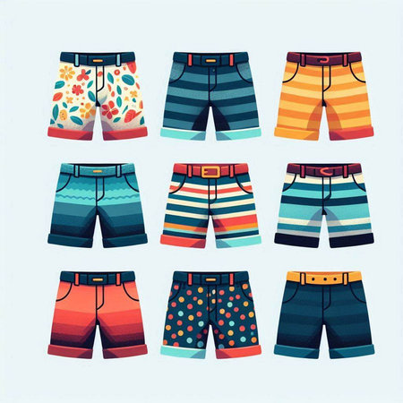 Set of beach shorts in flat style. Vector illustration for your designのイラスト素材