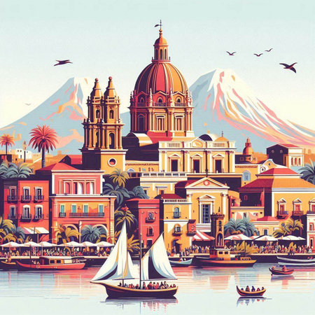 Beautiful view of the city of Turin, Italy. Vector illustrationのイラスト素材