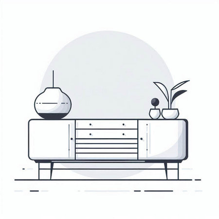 Living room interior with furniture and plants. Flat style vector illustration.のイラスト素材