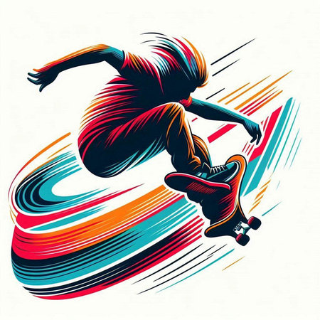 Skateboarder in action on a skateboard. Vector illustration.のイラスト素材