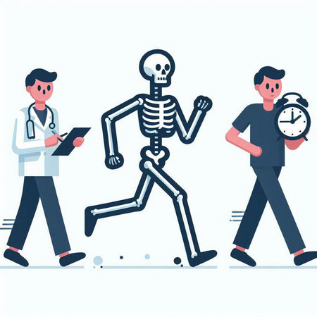 Doctor and patient with skeleton. Vector illustration in flat cartoon style.のイラスト素材