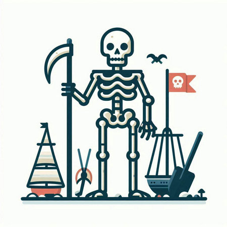 Skeleton with a scythe. Vector illustration on white background.のイラスト素材