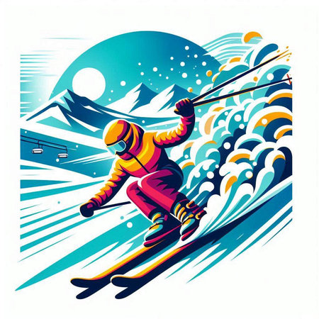 Skier skiing downhill in the mountains. Vector illustration for your designのイラスト素材
