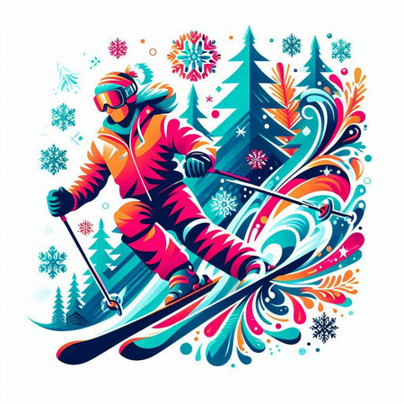 Vector illustration of a skier in the mountains. Winter sport.のイラスト素材
