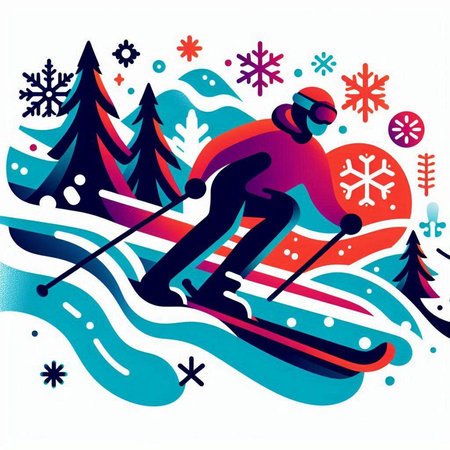 Skiing in the mountains. Winter sports. Vector illustration.のイラスト素材