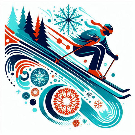 Winter sports - skier on a background of snowflakes. Vector illustrationのイラスト素材