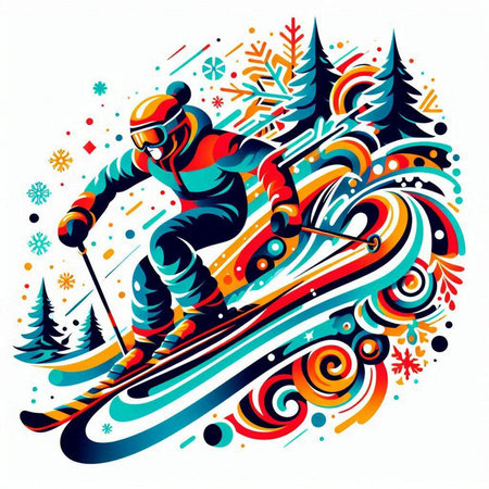 snowboarder in action, winter sport, vector illustration.のイラスト素材