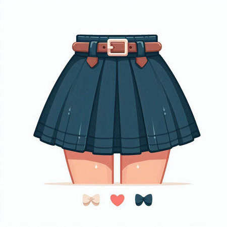 Vector illustration of a girl in a skirt with a belt and a bow.のイラスト素材