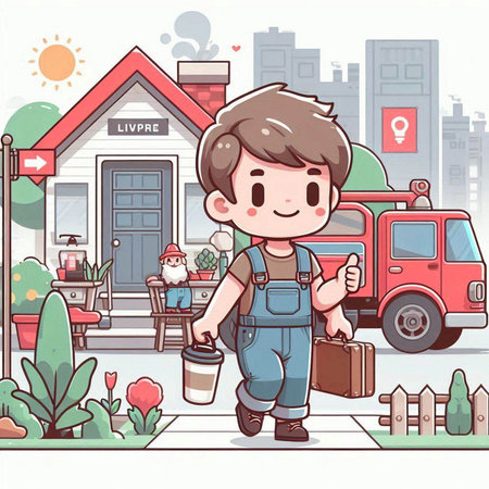 Cute little boy going to school. Vector illustration in cartoon style.のイラスト素材
