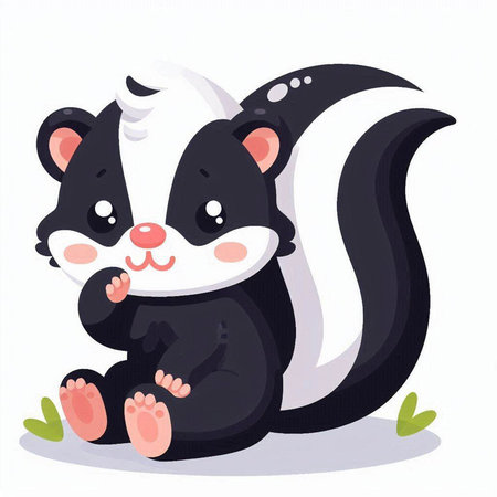 Cute little skunk sitting on the ground. Vector illustration.のイラスト素材