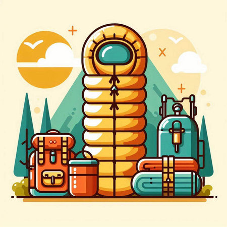 Camping and hiking equipment. Vector illustration in flat cartoon style.のイラスト素材