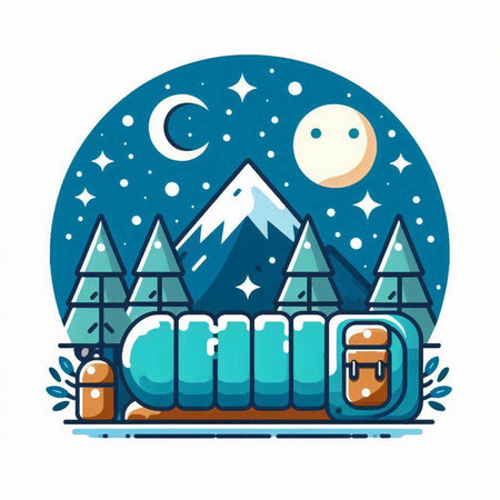 Camping in the mountains at night. Vector illustration in flat style.のイラスト素材