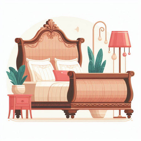 Vintage armchair with pillows and bedside table. Vector illustration.のイラスト素材