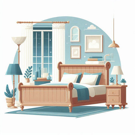 Bedroom interior. Bedroom in classic style. Vector illustration.のイラスト素材