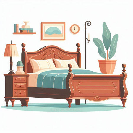 Bedroom interior. Bedroom furniture. Vector illustration in cartoon styleのイラスト素材