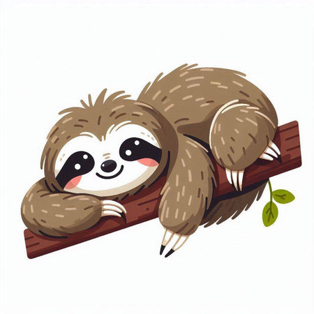Cute cartoon sloth on a tree branch. Vector illustration.のイラスト素材
