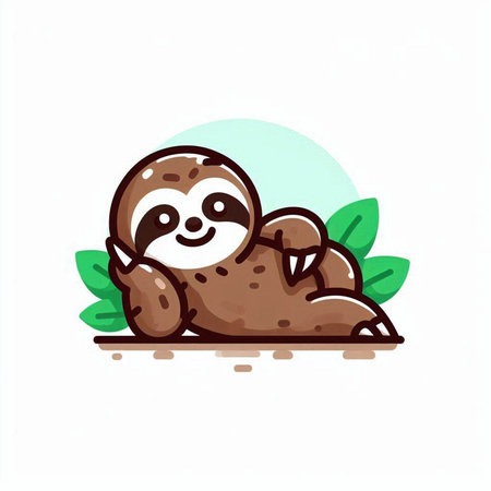 Cute cartoon sloth sitting on the ground. Vector illustration.のイラスト素材