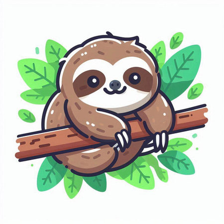Cute cartoon sloth sitting on a branch. Vector illustration.のイラスト素材