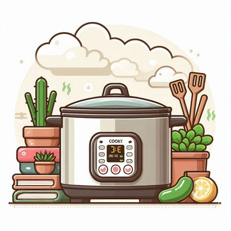 Vector illustration of a modern electric multicooker in a flat style.のイラスト素材