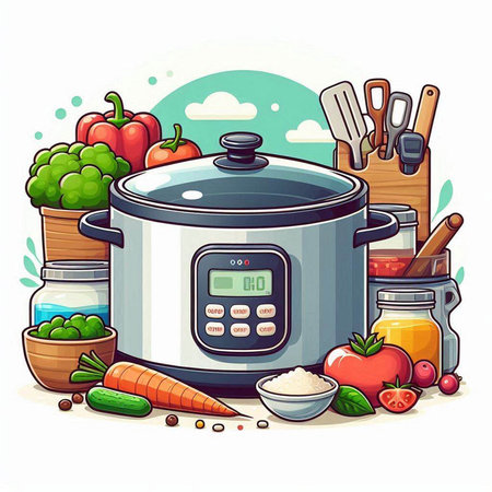 Vector illustration of a set of kitchen tools and products for cooking.のイラスト素材