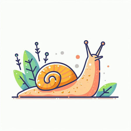 Cute cartoon snail. Vector illustration on white background. Isolated.のイラスト素材