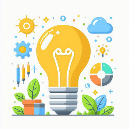Lightbulb with business icons. Idea concept. Vector illustration.のイラスト素材