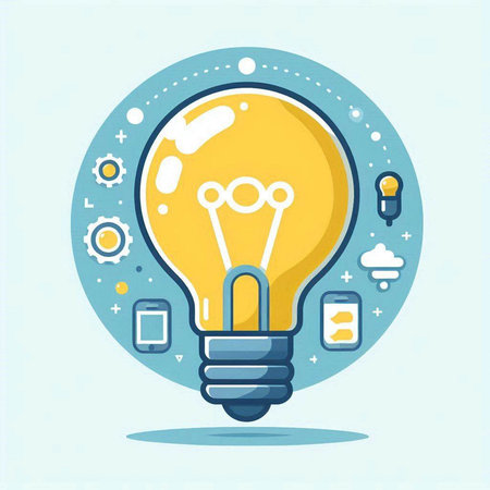 Flat design modern vector illustration concept of creative idea and innovation with light bulb.のイラスト素材