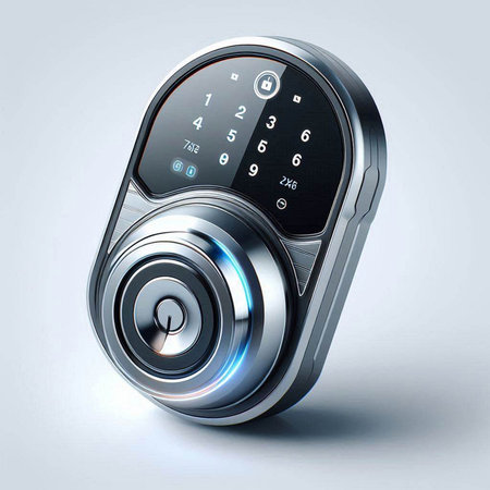 Digital illustration of a key lock in isolated background. 3d renderingのイラスト素材
