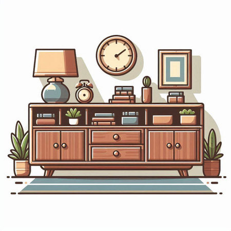 Illustration of a cozy living room with a nightstand. Vector illustrationのイラスト素材