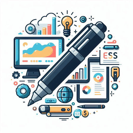 Flat line design vector illustration concept of business planning, consulting, project management, financial report.のイラスト素材