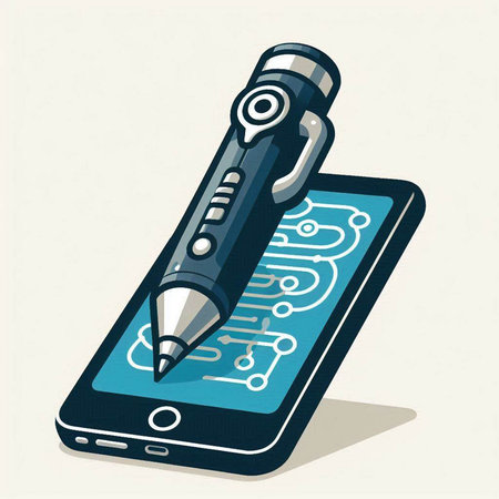 Smartphone with pen and electronic circuit on screen. Vector illustration.のイラスト素材